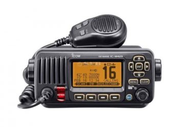 icom-m330-vhf-marine-radio-dsc-marine-communication-systems-with-gps-marine-electronics-boat-radio Fixed marine VHF radio with DSC controls and a hand microphone