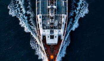 Aerial view of a vessel underway