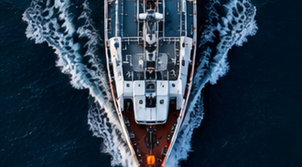 Aerial view of a vessel underway